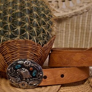 Vintage Turquoise & Eagle Themed Leather Belt